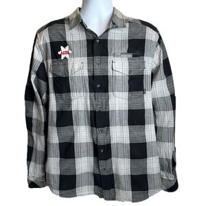 Kavu mens cotton long sleeve shirt, size XL, black/gray/white Buffalo plaid